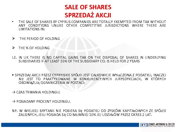 SALE OF SHARES SPRZEDAŻ AKCJI • THE SALE OF SHARES BY CYPRUS COMPANIES ARE