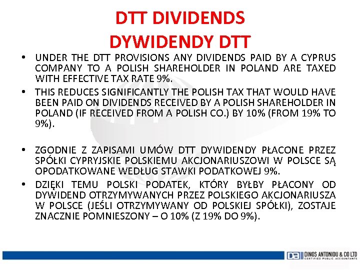 DTT DIVIDENDS DYWIDENDY DTT • UNDER THE DTT PROVISIONS ANY DIVIDENDS PAID BY A