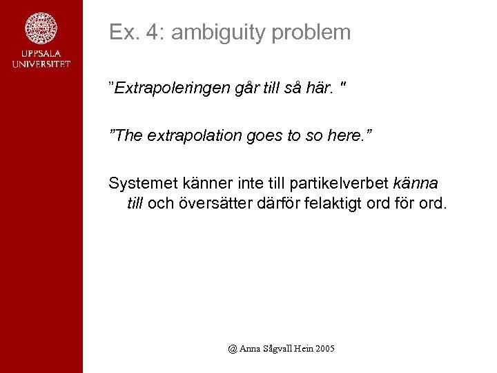 Ex. 4: ambiguity problem ”Extrapoleringen går till så här. " ”The extrapolation goes to