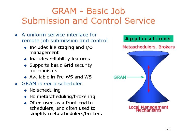 GRAM - Basic Job Submission and Control Service l A uniform service interface for