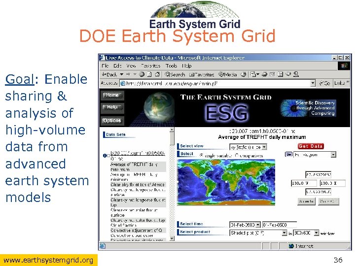 DOE Earth System Grid Goal: Enable sharing & analysis of high-volume data from advanced