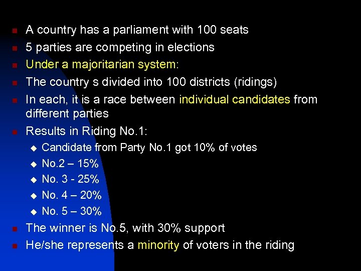 n n n A country has a parliament with 100 seats 5 parties are
