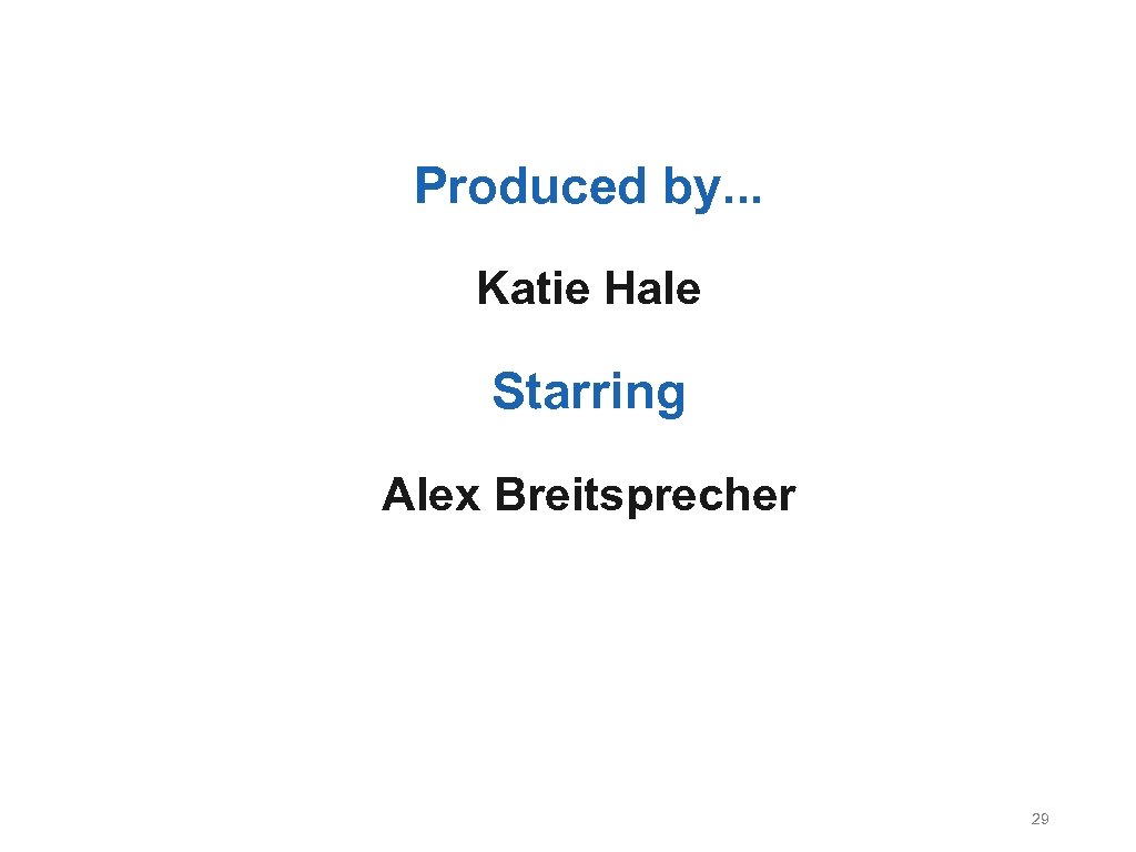 Produced by. . . Katie Hale Starring Alex Breitsprecher 29 
