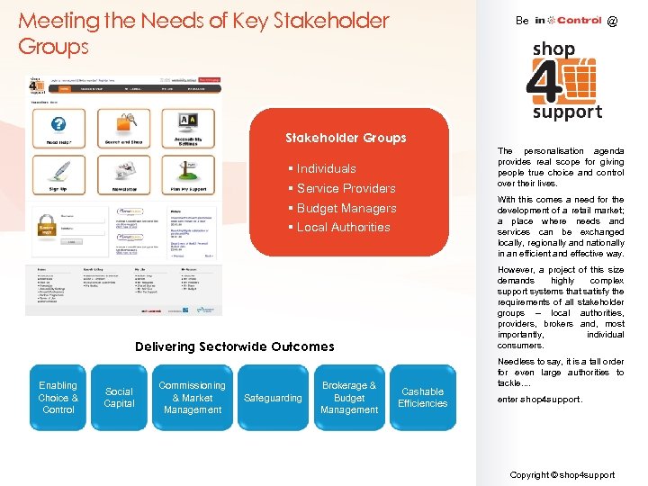 Meeting the Needs of Key Stakeholder Groups Be @ Stakeholder Groups The personalisation agenda