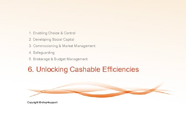 1. Enabling Choice & Control 2. Developing Social Capital 3. Commissioning & Market Management