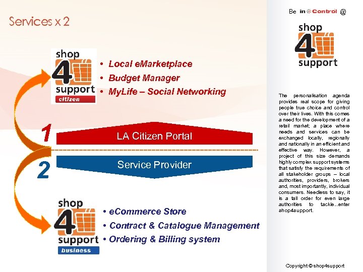 Be Services x 2 • Local e. Marketplace • Budget Manager • My. Life