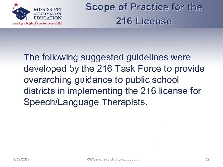 Scope of Practice for the 216 License The following suggested guidelines were developed by