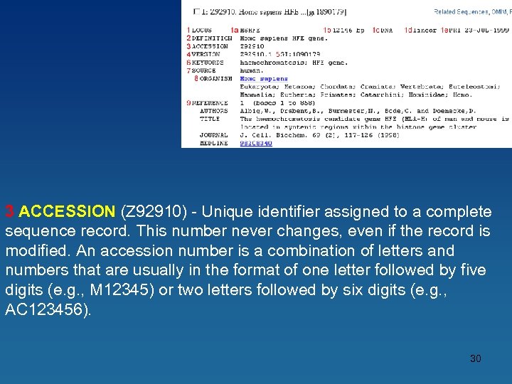 3 ACCESSION (Z 92910) - Unique identifier assigned to a complete sequence record. This