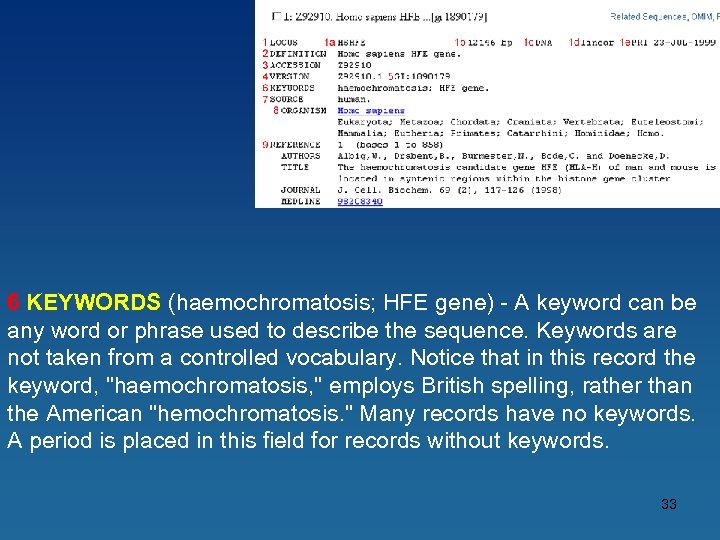 6 KEYWORDS (haemochromatosis; HFE gene) - A keyword can be any word or phrase
