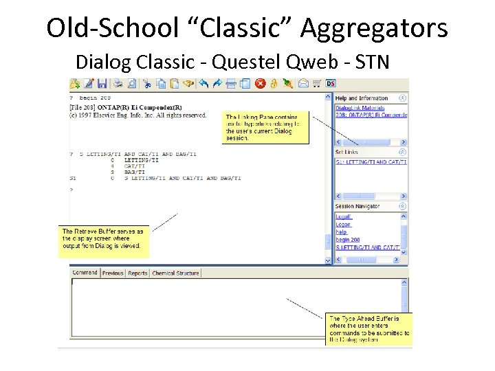 Old-School “Classic” Aggregators Dialog Classic - Questel Qweb - STN 