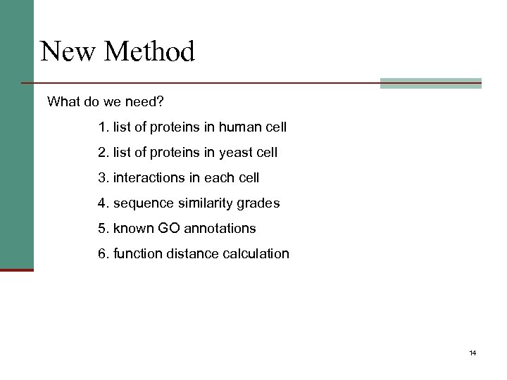 New Method What do we need? 1. list of proteins in human cell 2.