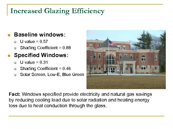 Increased Glazing Efficiency n Baseline windows: q q n U value = 0. 57