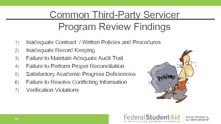 Common Third-Party Servicer Program Review Findings 1) 2) 3) 4) 5) 6) 7) 45