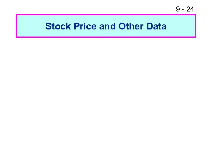 9 - 24 Stock Price and Other Data 