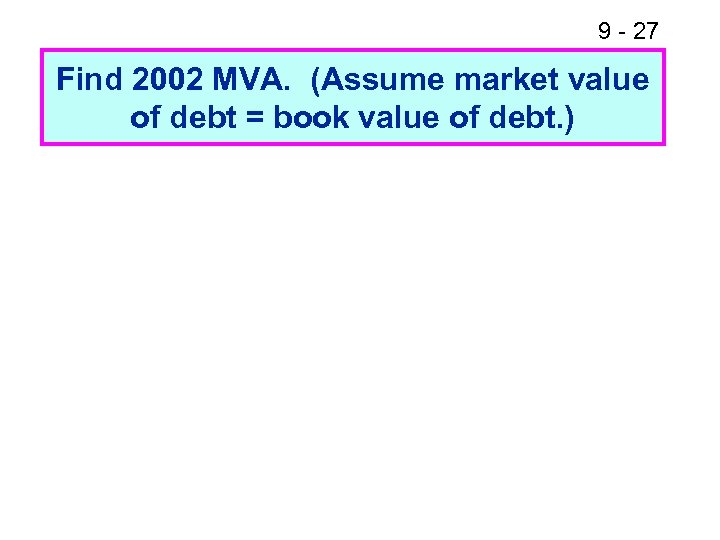 9 - 27 Find 2002 MVA. (Assume market value of debt = book value