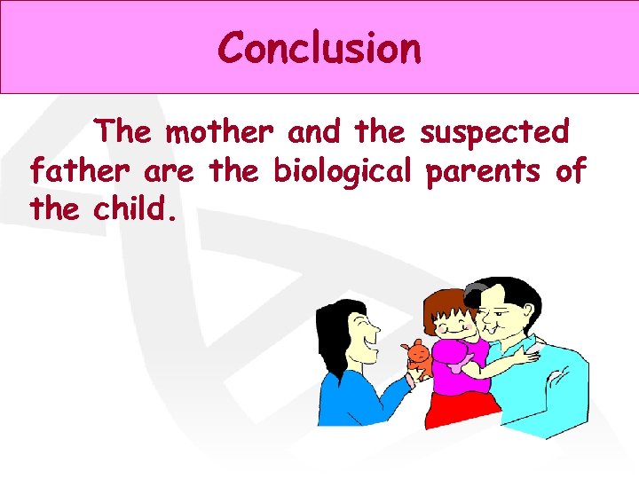 Conclusion The mother and the suspected father are the biological parents of the child.