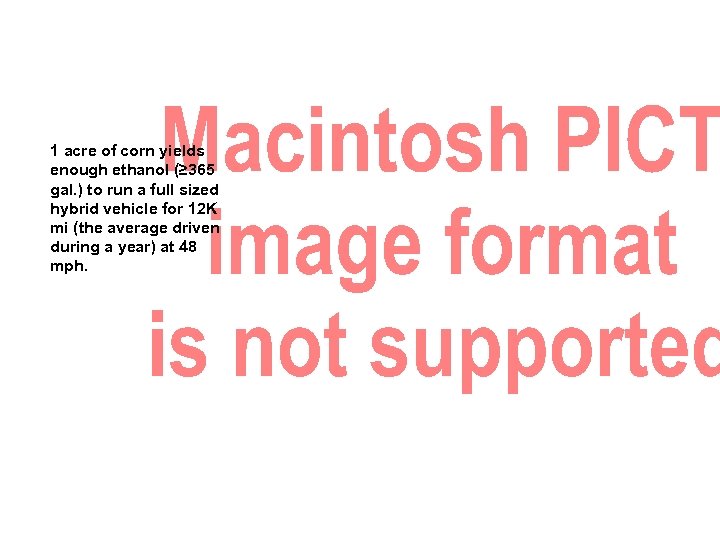 1 acre of corn yields enough ethanol (≥ 365 gal. ) to run a