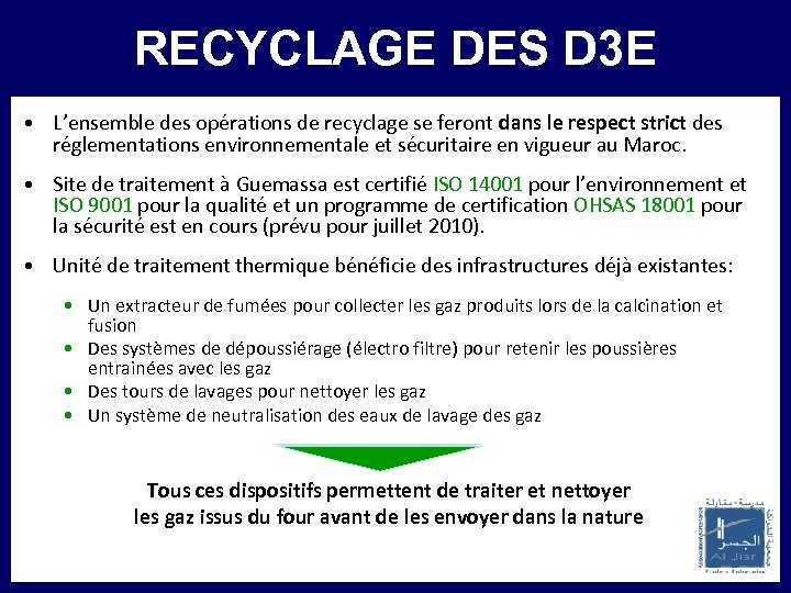 PRINCIPAUX PARTENAIRES RECYCLAGE DES D 3 E • L’ensemble des opérations de recyclage se