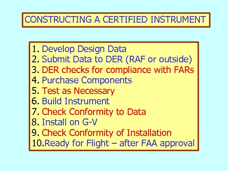 CONSTRUCTING A CERTIFIED INSTRUMENT 1. Develop Design Data 2. Submit Data to DER (RAF