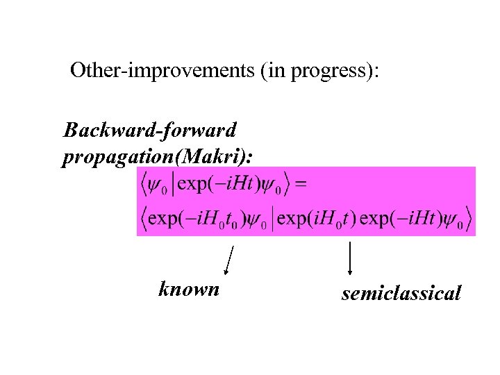 Other-improvements (in progress): Backward-forward propagation(Makri): known semiclassical 