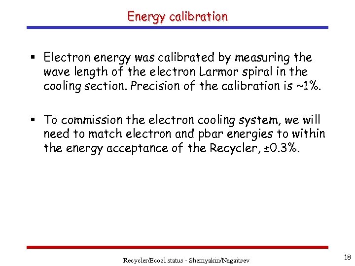 Energy calibration § Electron energy was calibrated by measuring the wave length of the