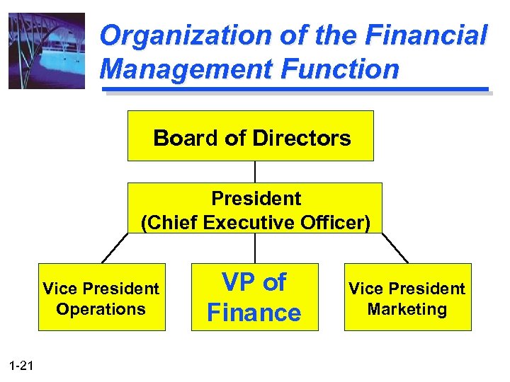 Organization of the Financial Management Function Board of Directors President (Chief Executive Officer) Vice