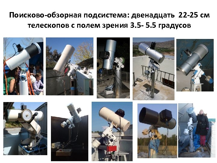 Поисково-обзорная подсистема: двенадцать 22 -25 см телескопов с полем зрения 3. 5 - 5.