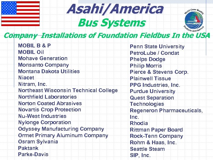 Asahi/America Bus Systems Company Installations of Foundation Fieldbus In the USA MOBIL B &