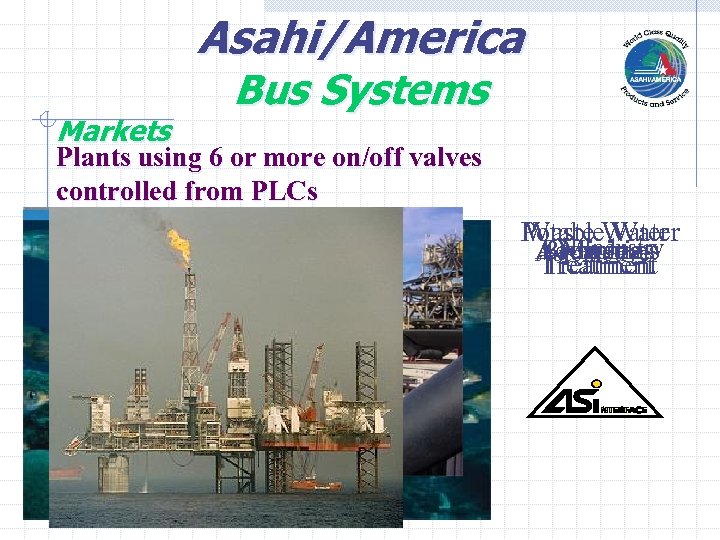 Asahi/America Markets Bus Systems Plants using 6 or more on/off valves controlled from PLCs