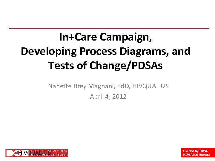 In+Care Campaign, Developing Process Diagrams, and Tests of Change/PDSAs Nanette Brey Magnani, Ed. D,