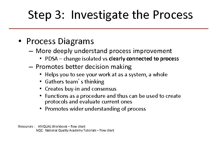 Step 3: Investigate the Process • Process Diagrams – More deeply understand process improvement