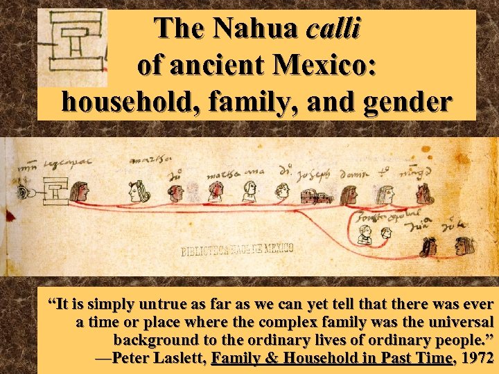 The Nahua calli of ancient Mexico: household, family, and gender “It is simply untrue