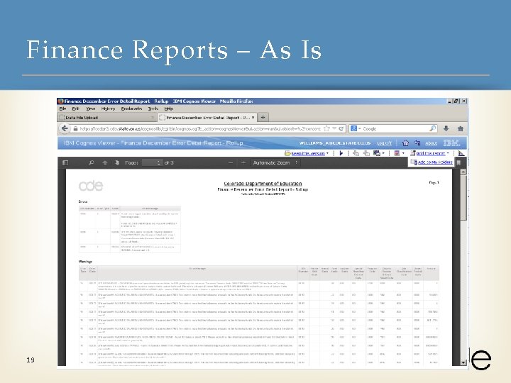 Finance Reports – As Is 19 