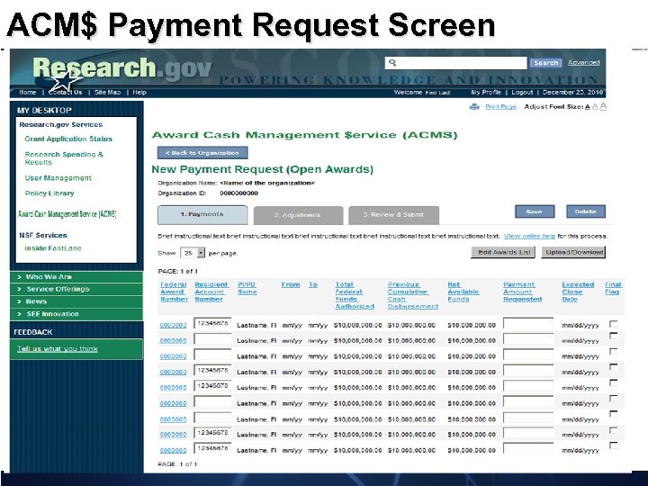ACM$ Payment Request Screen 37 