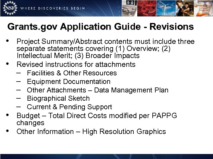 Grants. gov Application Guide - Revisions • Project Summary/Abstract contents must include three •