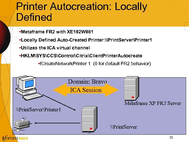 Printer Autocreation: Locally Defined • Metaframe FR 2 with XE 102 W 081 •