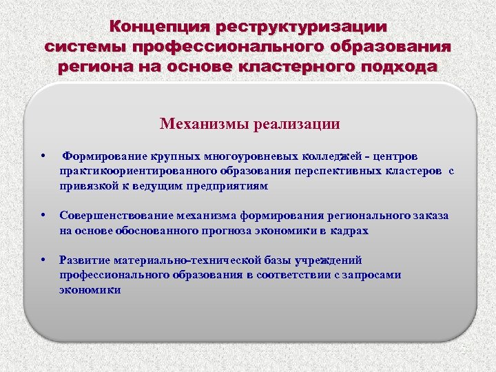 Изменение структуры системы. Концепции реструктуризации. Кластерный подход в образовании. Итоги реструктуризации системы образования. Механизм реализации профмастерства.