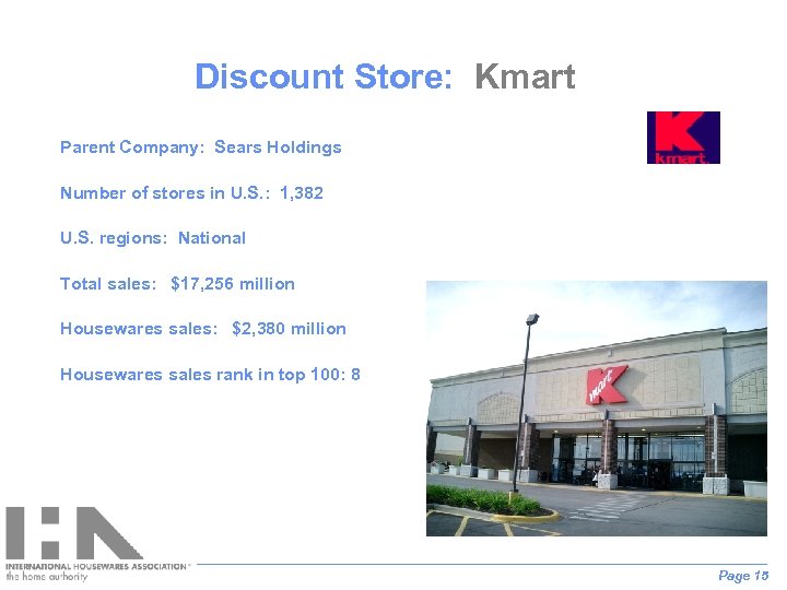 Discount Store: Kmart Parent Company: Sears Holdings Number of stores in U. S. :