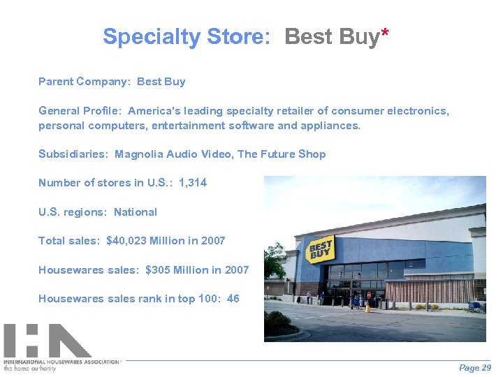 Specialty Store: Best Buy* Parent Company: Best Buy General Profile: America's leading specialty retailer