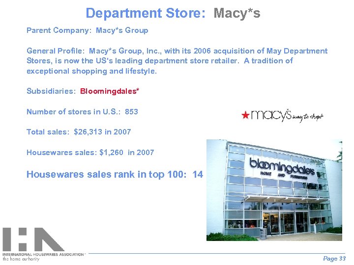 Department Store: Macy*s Parent Company: Macy*s Group General Profile: Macy*s Group, Inc. , with