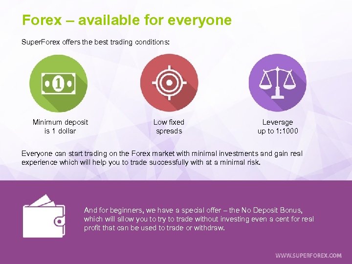 Forex – available for everyone Super. Forex offers the best trading conditions: Minimum deposit