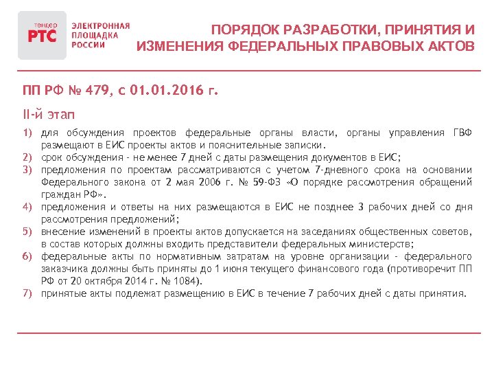ПОРЯДОК РАЗРАБОТКИ, ПРИНЯТИЯ И ИЗМЕНЕНИЯ ФЕДЕРАЛЬНЫХ ПРАВОВЫХ АКТОВ ПП РФ № 479, с 01.