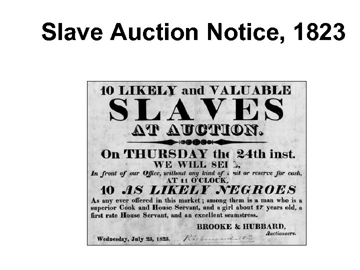 Slave Auction Notice, 1823 