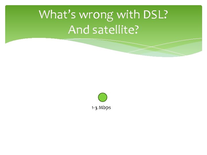 What’s wrong with DSL? And satellite? 1 -3 Mbps 