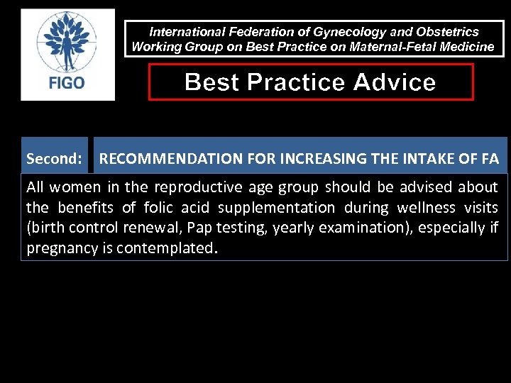 International Federation of Gynecology and Obstetrics Working Group on Best Practice on Maternal-Fetal Medicine