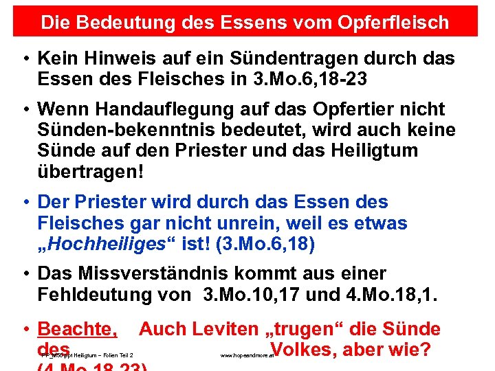 Die Bedeutung des Essens vom Opferfleisch • Kein Hinweis auf ein Sündentragen durch das
