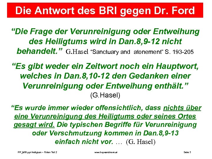 Die Antwort des BRI gegen Dr. Ford “Die Frage der Verunreinigung oder Entweihung des