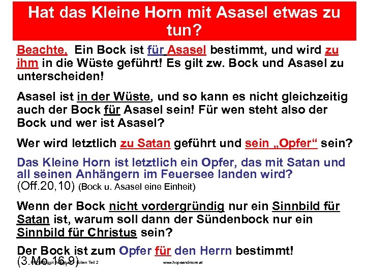 Hat das Kleine Horn mit Asasel etwas zu tun? Beachte, Ein Bock ist für