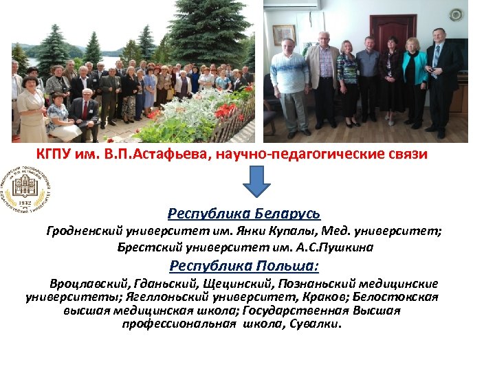 КГПУ им. В. П. Астафьева, научно-педагогические связи Республика Беларусь Гродненский университет им. Янки Купалы,