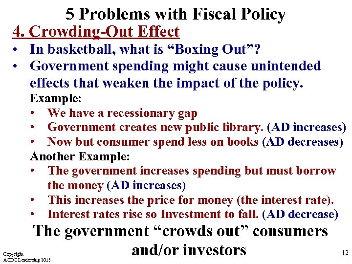 5 Problems with Fiscal Policy 4. Crowding-Out Effect • In basketball, what is “Boxing